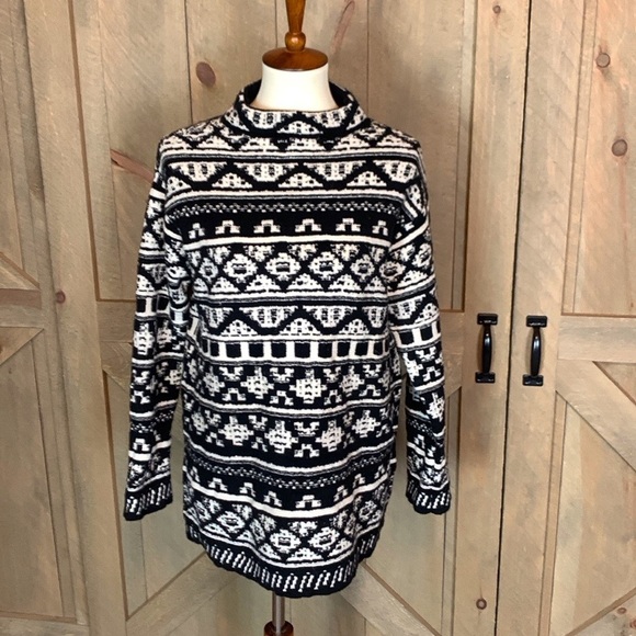 J. Jill mock neck Nordic sweater Size Medium Black and off white - Picture 4 of 11